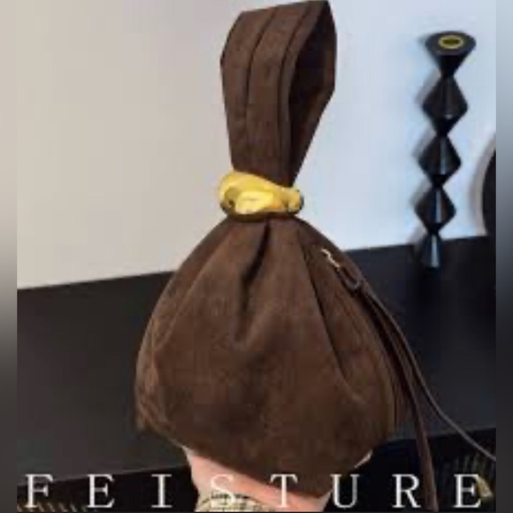 Handbags - BILLINI LUCIA HANDLE BAG Knot Clutch Purse Vegan Suede Leather Brown; NWOT